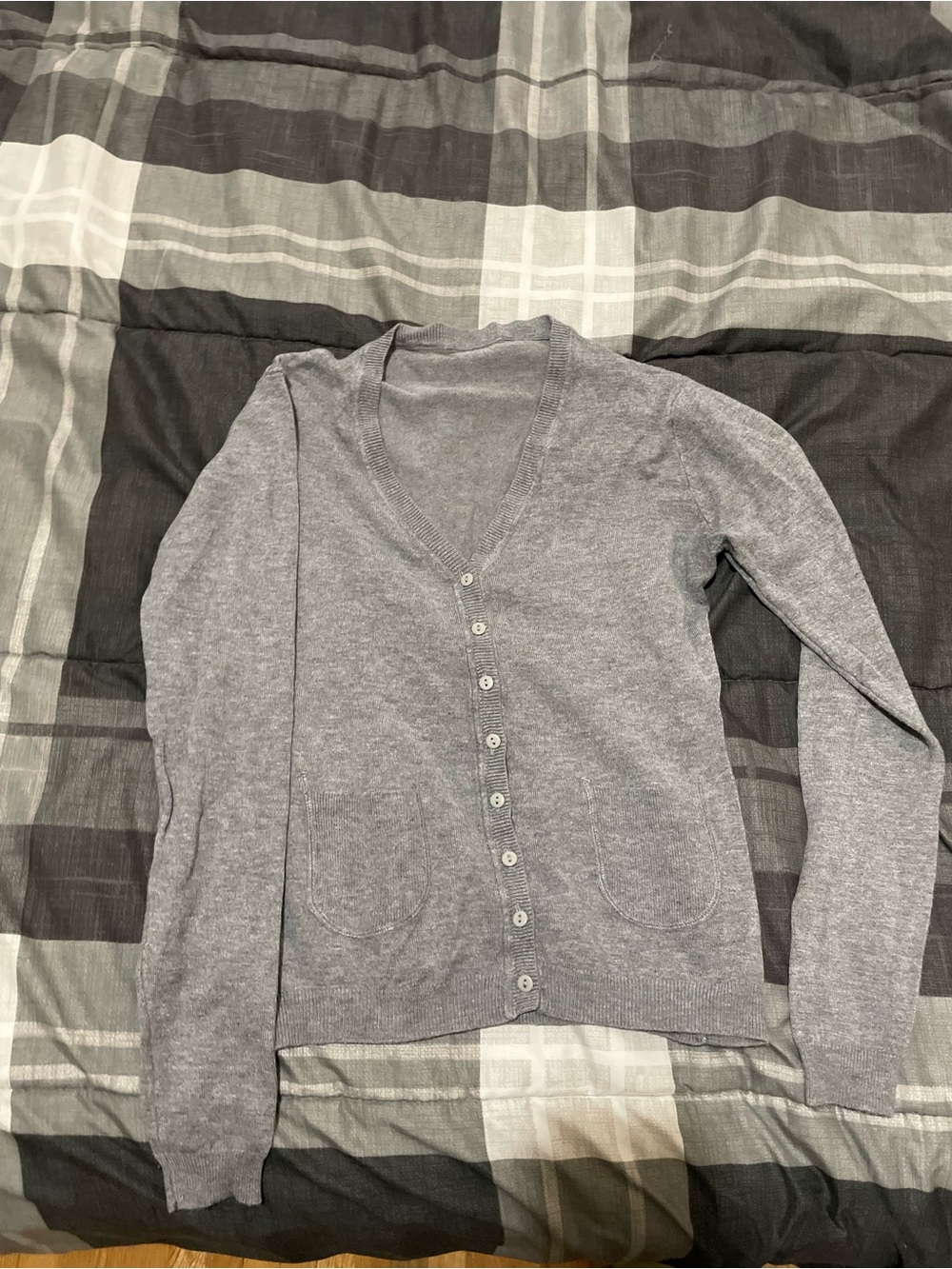 Light Gray V-Neck Button Cardigan